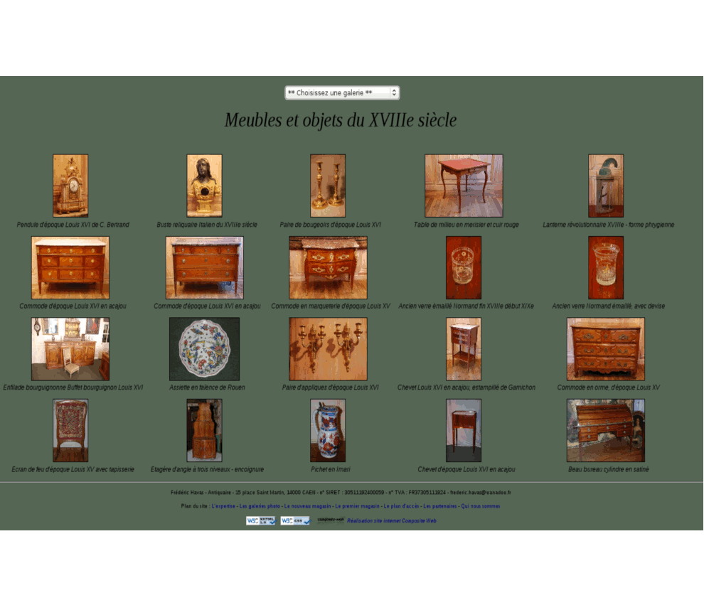Gallerie présentation objets Havas Antiquités commerce à Caen